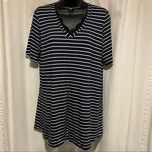 Blumin Size 1X Navy and White Striped Shirt